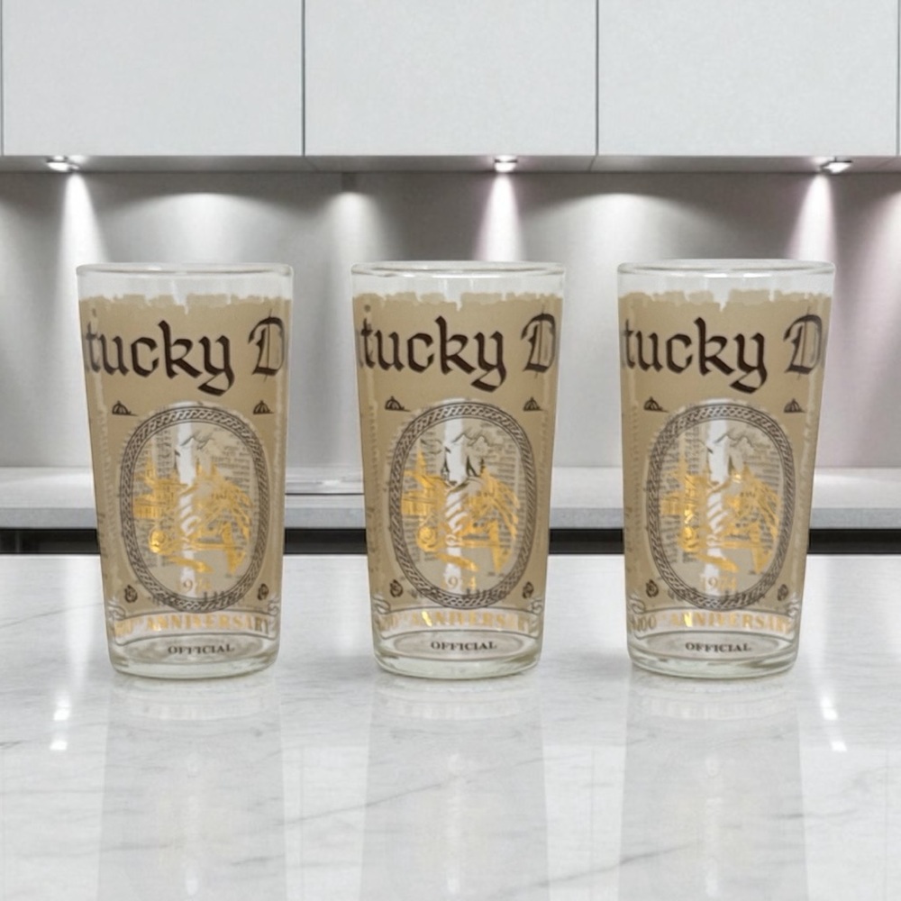 VTG 1974 Kentucky Derby Churchill Downs 100th Anniversary Collectible Glass x 3
